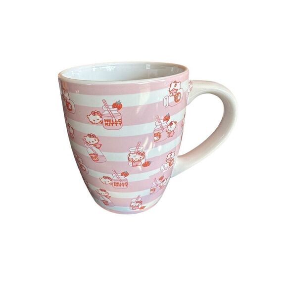 Hello Kitty by Sanrio Strawberry Milk & Stripes JUMBO Coffee Cup Pink & White 25 - Picture 2 of 5